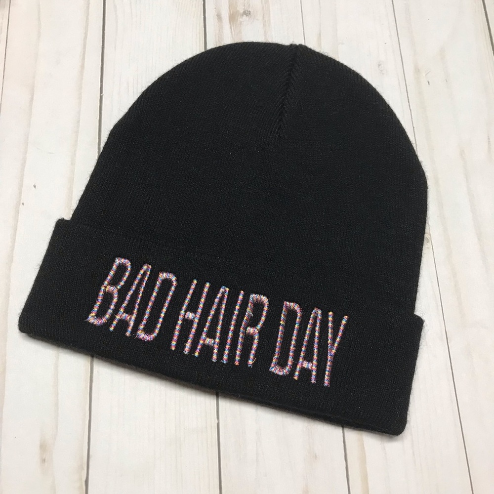 Black Knit Hat “Bad Hair Day” NWT